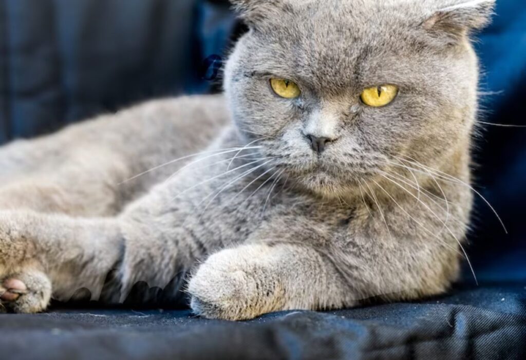 Chartreux cat with green eyes